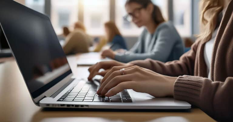 College students taking electronic notes in class